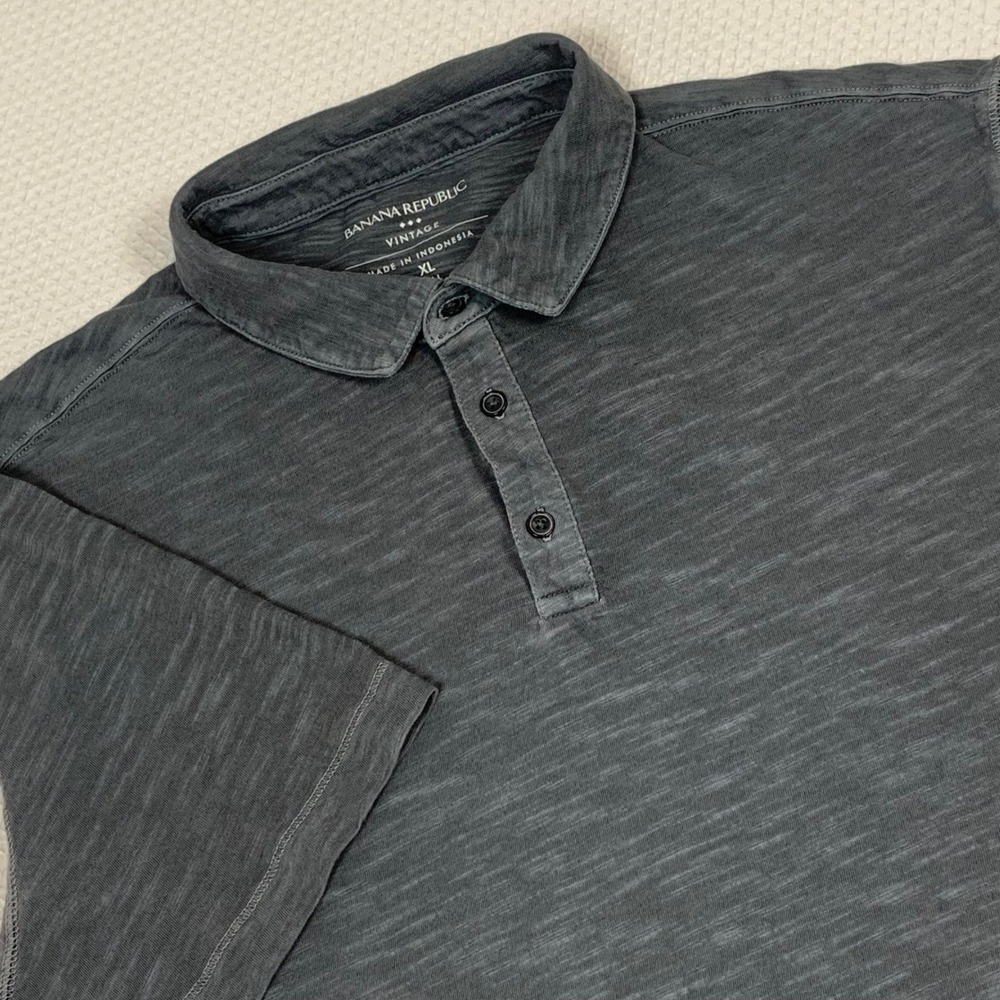 Banana Republic Vintage Solid Polo Shirt Mens XL Tall Gray Slub Cotton 798006-05